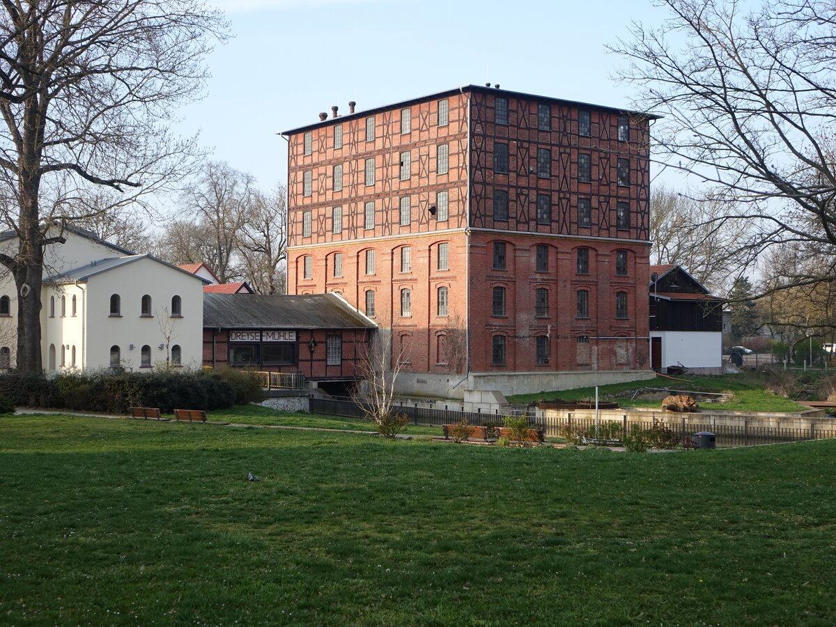 Smmerda, Dreyse Mhle im Stadtpark an der Adolf Barth Strae (07.04.2023)