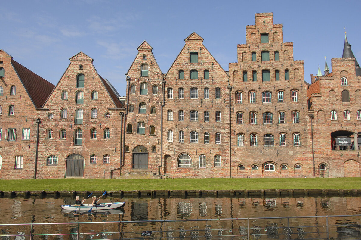 Speichergruppe an der Trave in Hansestadt Lbeck. Aufnahme:  21. August 2021.