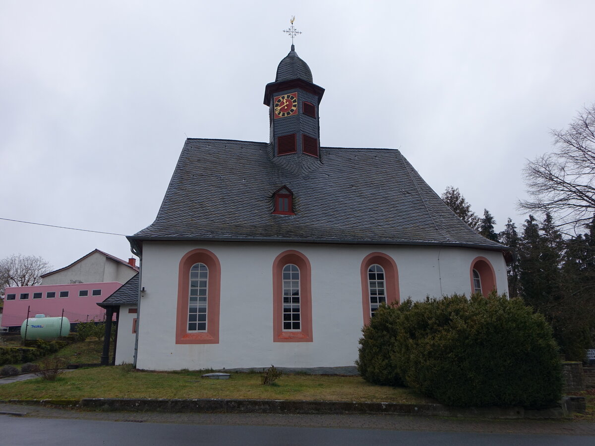 Springen, evangelische St. Odilienkirche, gotische Saalkirche, erbaut im 13. Jahrhundert, Umbau 1843 (29.01.2022)