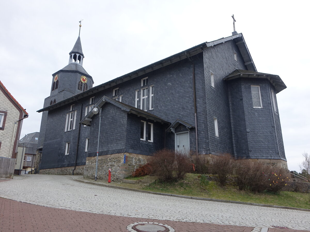 Stadt Benneckenstein, evangelische St. Laurentius Kirche, erbaut 1852 (22.03.2024)