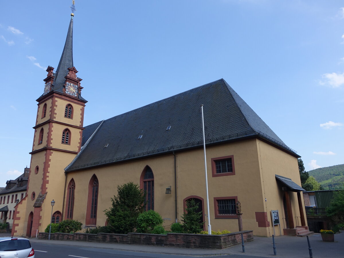 Stadtprozelten, Pfarrkirche Maria Himmelfahrt, Saalkirche mit eingezogenem 5/8-Chor, erbaut im 14. Jahrhundert (12.05.2018)