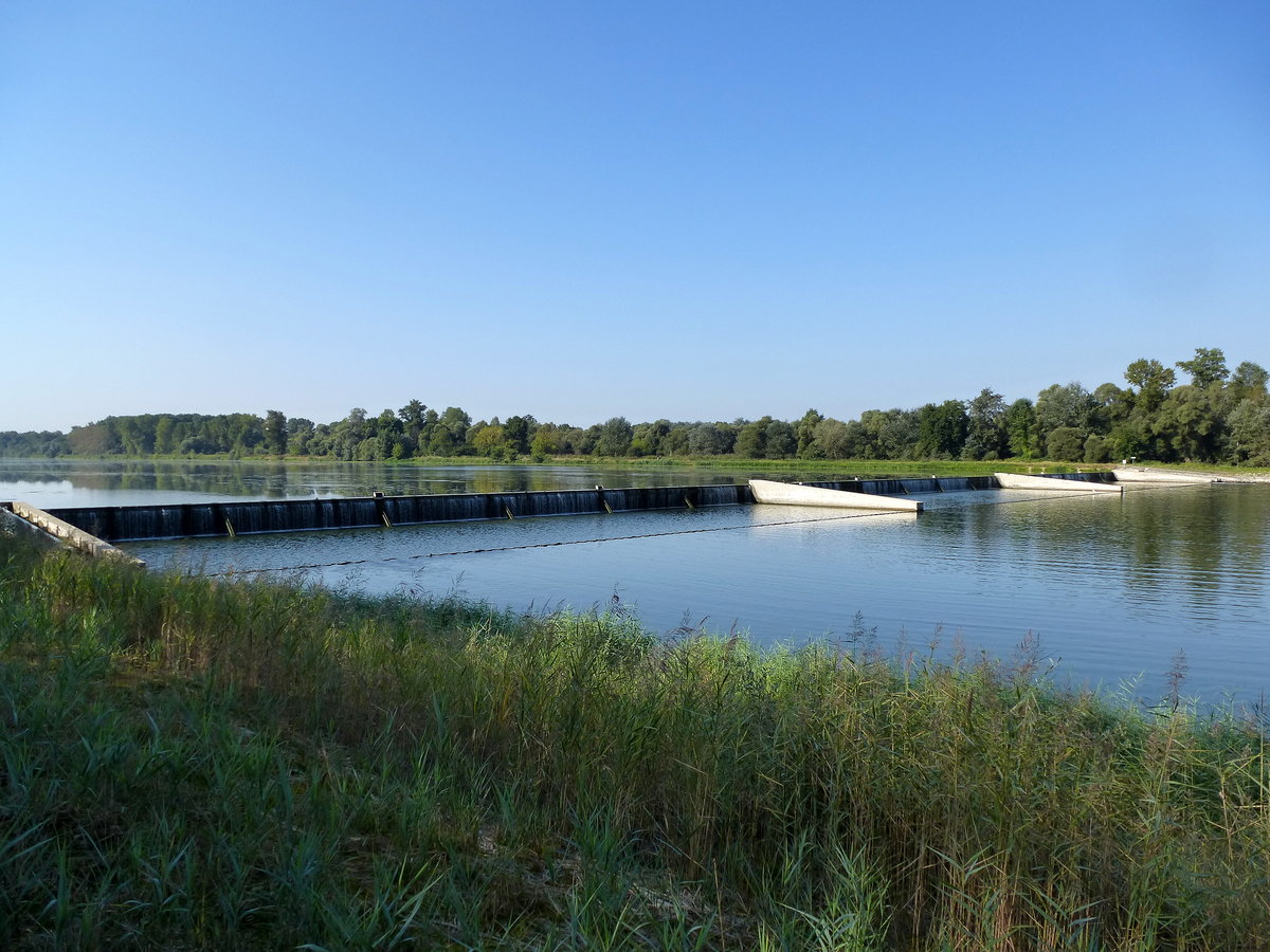 Stauwehr am Altrhein im Taubergiessenbereich nahe Rust, dient der Wasserstandsregulierung, Sept.2016