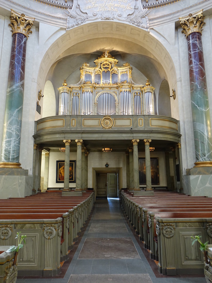 Stockholm, Orgelempore in der St. Hedwig Eleonora Kirche, Gehäuse erbaut durch  Carl Fredrik Adelcrantz (04.06.2018)
