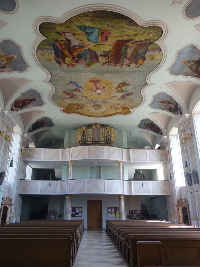 Stopfenheim, Orgelempore der St. Augustiuns Kirche, Orgelgehuse von 1730 (04.06.2015)