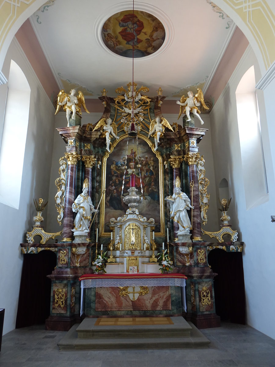 Strahlungen, barocker Hochaltar in der kath. Pfarrkirche St. Nikolaus (07.07.2018)