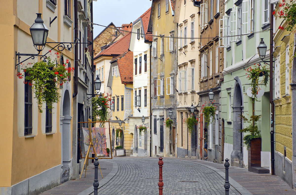 Strai Trg in Ljubljana. Aufnahme: 1. August 2016.