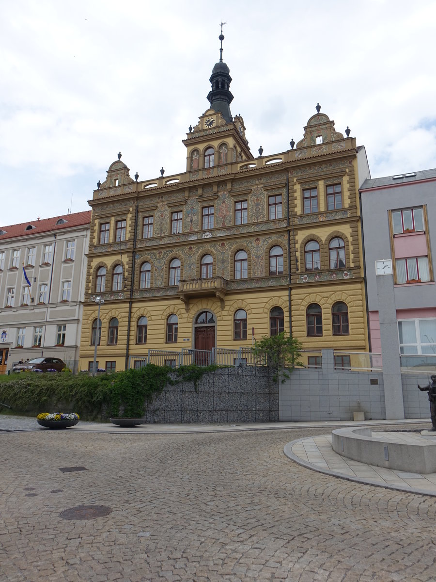 Strakonice, Sgraffito Gebude von 1903 am Platz Velke Namesti (25.05.2019)