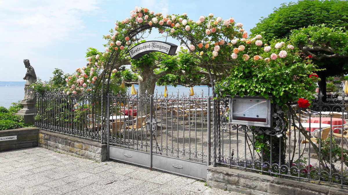 Strandhotel Wilder Mann, Blumentor- Eingang zum Gartenterrassenrestaurant  in Meersburg/ Bodensee am  31.05.2017