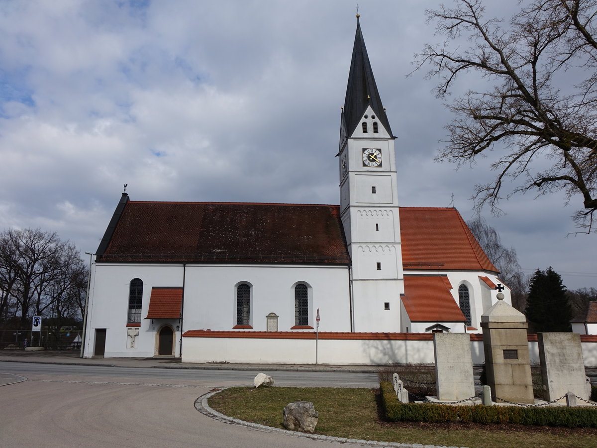 Strass, Maria Himmelfahrt Kirche, Katholische Pfarrkirche, Saalbau, Turm wohl 14. Jahrhundert, Neubau um 1400, verlngert 1761 (06.03.2016)