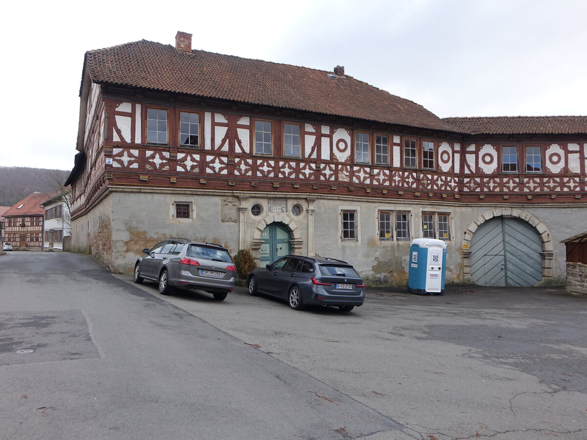 Slzfeld, historisches Pachterhaus in der Kirchgasse, erbaut 1629 (26.02.2022)