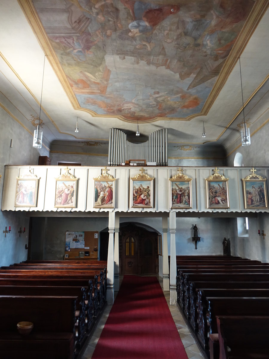 Sssenbach, Orgelempore und Deckengemlde in der St. Jakobus Kirche (02.06.2017)