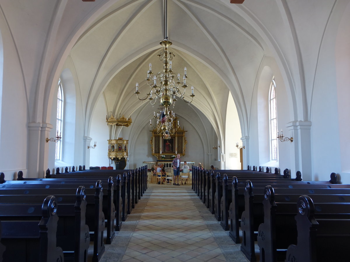 Svendborg, Innenraum der Liebfrauen Kirche, Kanzel von 1597 (06.06.2018)