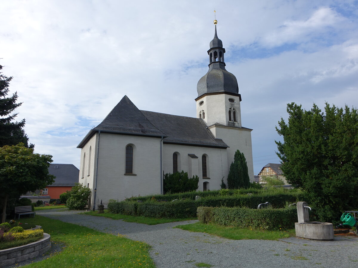 Syrau, evangelische Dorfkirche St. Anna, Welsche Haube von 1687 (12.08.2023)