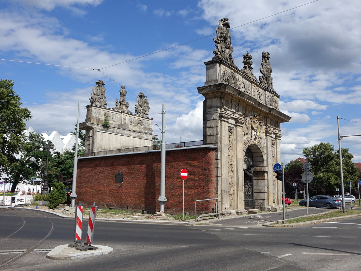 Szczecin / Stettin, Brama Krolewska oder Knigstor am plac Hołdu Pruskiego, erbaut von 1725 bis 1728 durch Gerhard Cornelius van Wallrawe (31.07.2021)