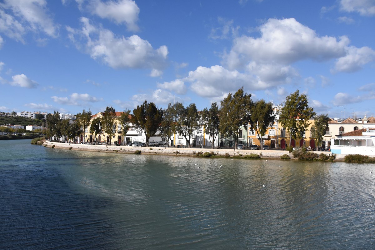 TAVIRA (Concelho de Tavira), 02.02.2019, Blick von der Rmischen Brcke auf das nrdliche Ufer des Rio Squa; ab der anderen Brckenseite fliet dieser Fluss unter dem Namen Rio Gilo noch ca. 4-5 km weiter und mndet dann in den Atlantik