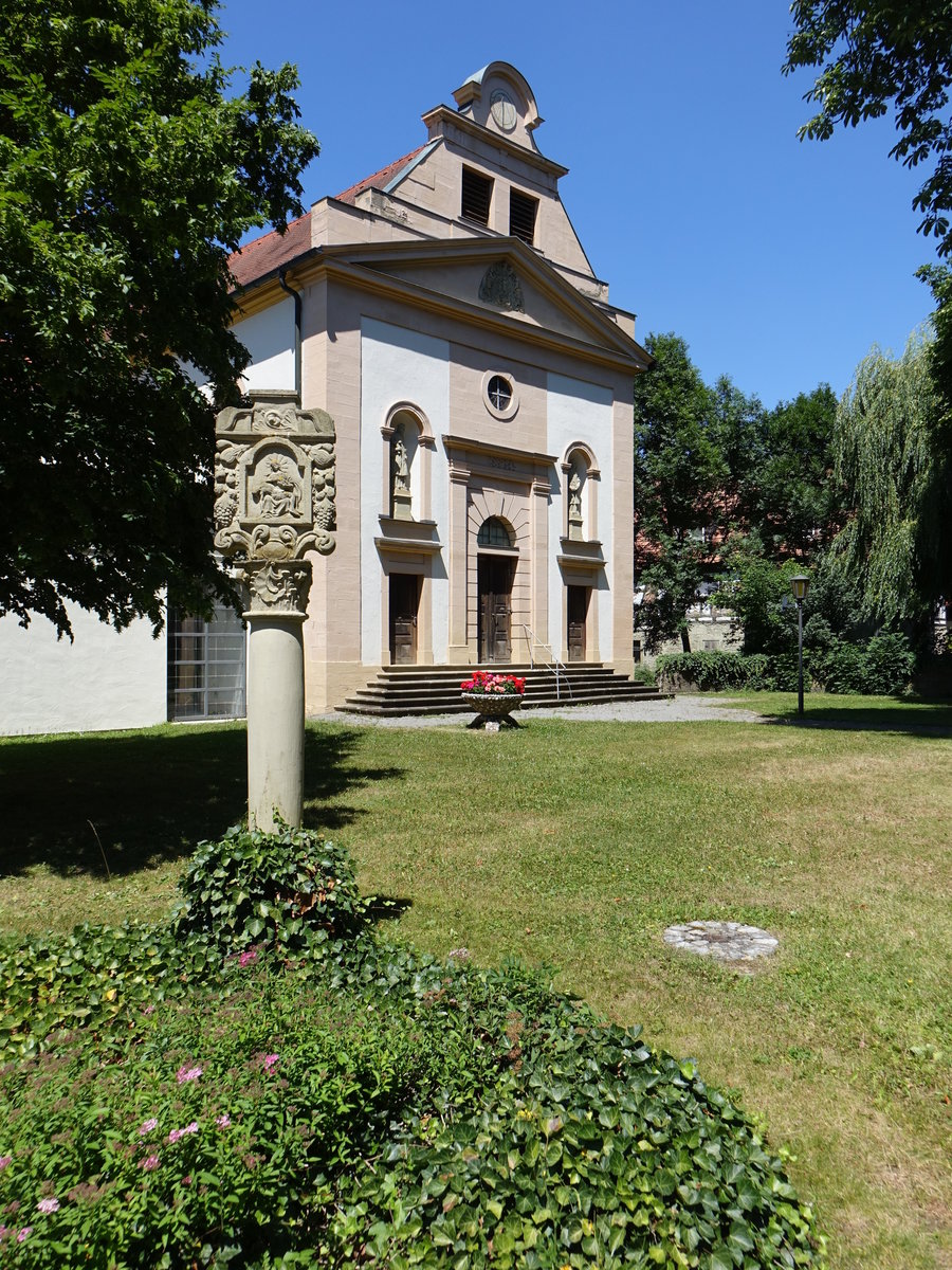 Thundorf, Pfarrkirche St. Laurentius, erbaut von 1816 bis 1817 im klassizistischen Stil (07.07.2018)