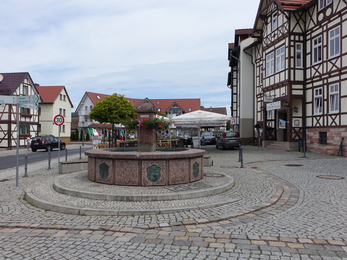 Tiefenort, Brunnen und Fachwerkhuser am Marktplatz (05.06.2022)