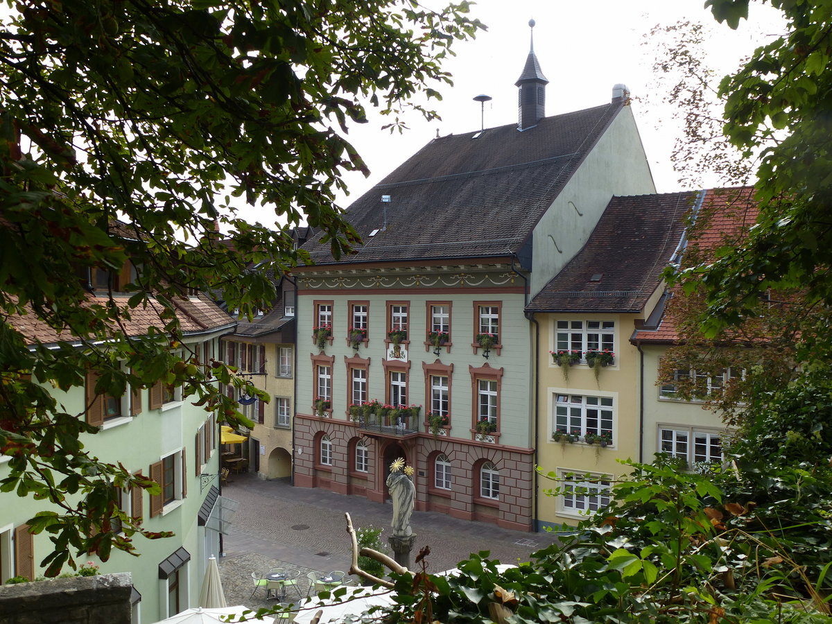 Tiengen am Hochrhein, Blick von der Schloterrasse zum Rathaus, Sept.2015