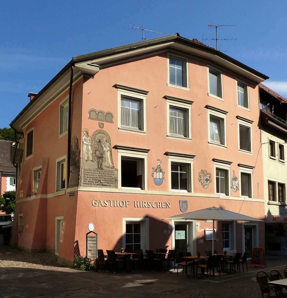 Tiengen, Gasthaus  Zum Hirschen , ltester Gasthof der Stadt, 1146 erstmals erwhnt, Sept.2015