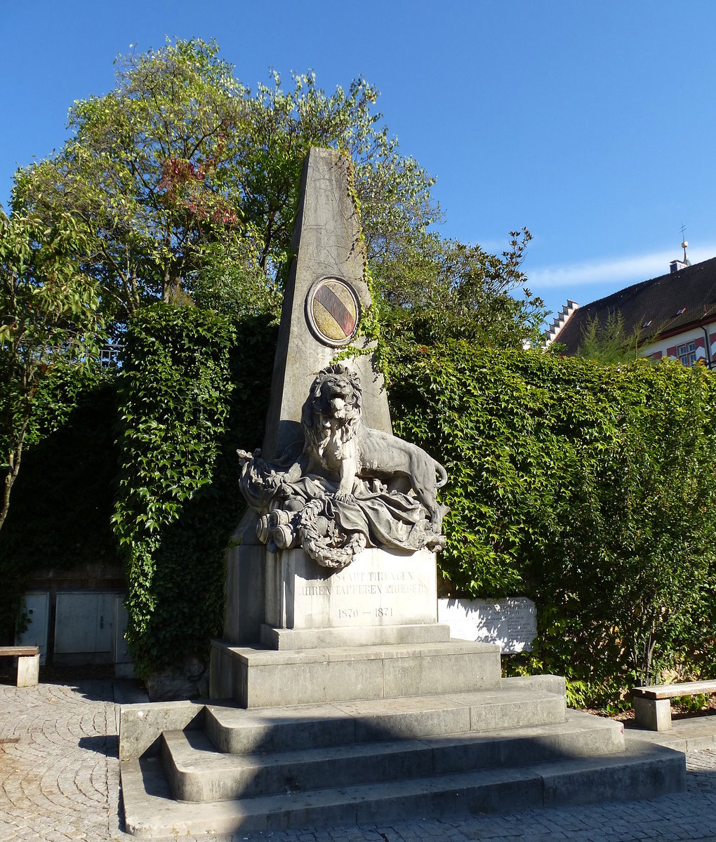 Tiengen, das Lwendenkmal, erinnert an die Gefallenen des deutsch-franzsischen Krieges 1870-71, eingeweiht 1899, Sept.2015