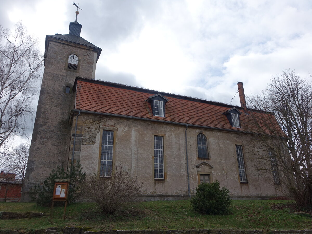 Tttelstdt, evangelische Kirche St. Nikolai, erbaut 1725 (25.03.2023)