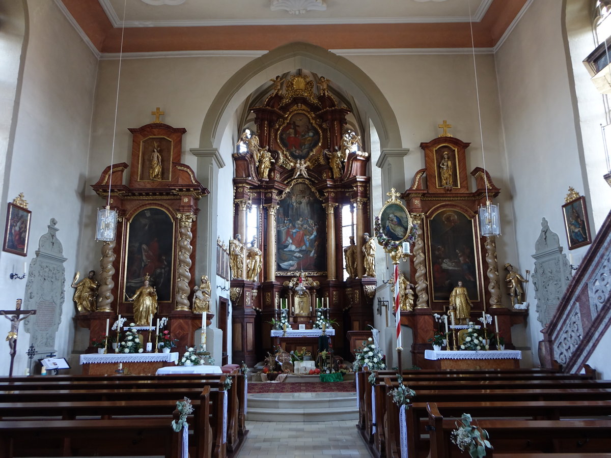 Traustadt,  Innenraum der kath. St. Kilian Kirche, Ausstattung von 1630 (14.10.2018)