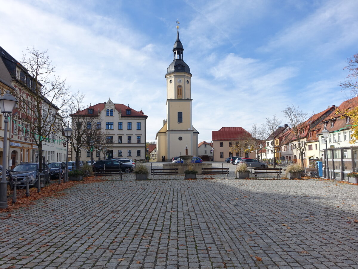 Triptis, Gebude und evangelische Stadtkirche am Markt (20.10.2022)