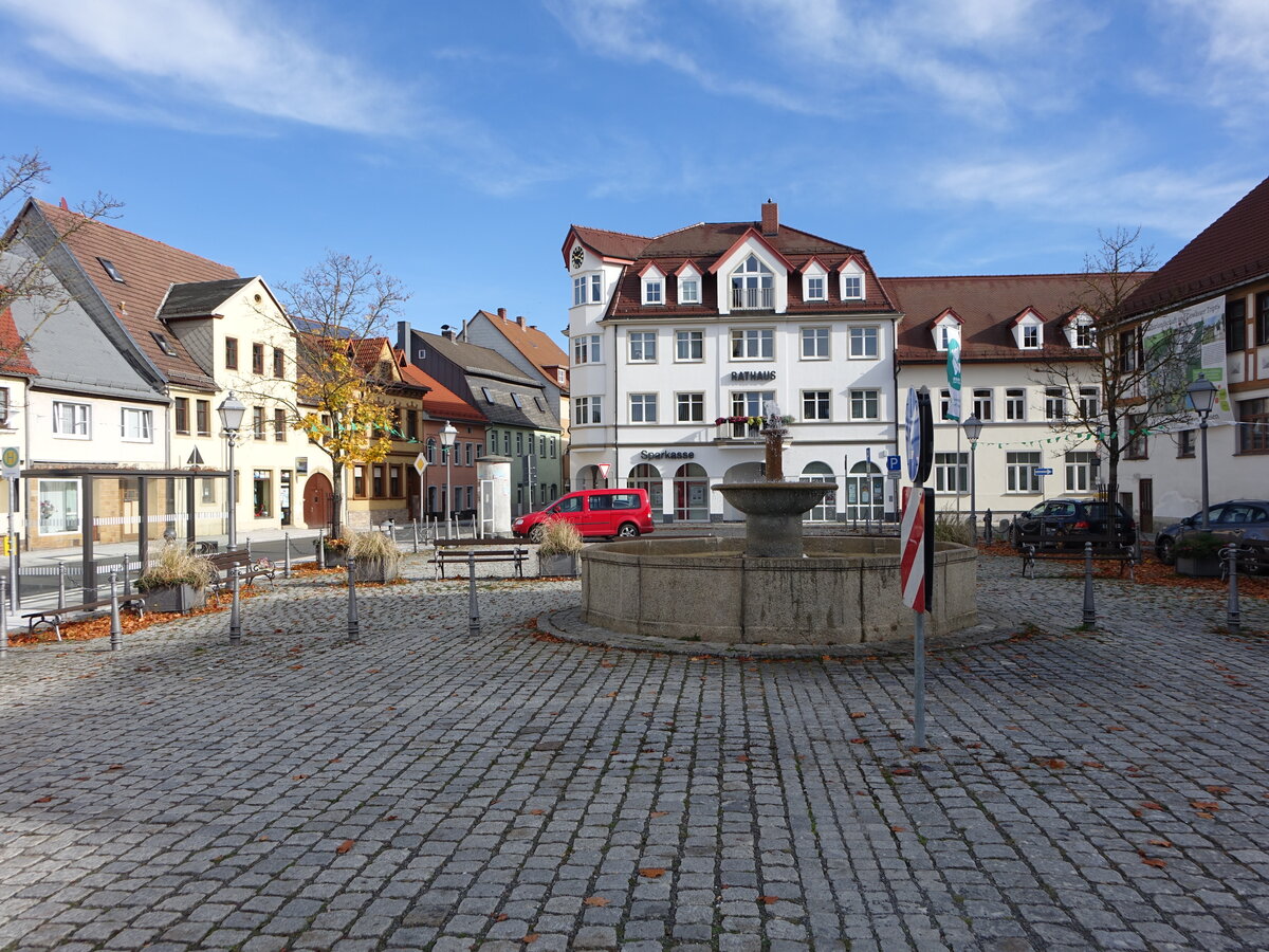 Triptis, Rathaus und Brunnen am Marktplatz (20.10.2022)