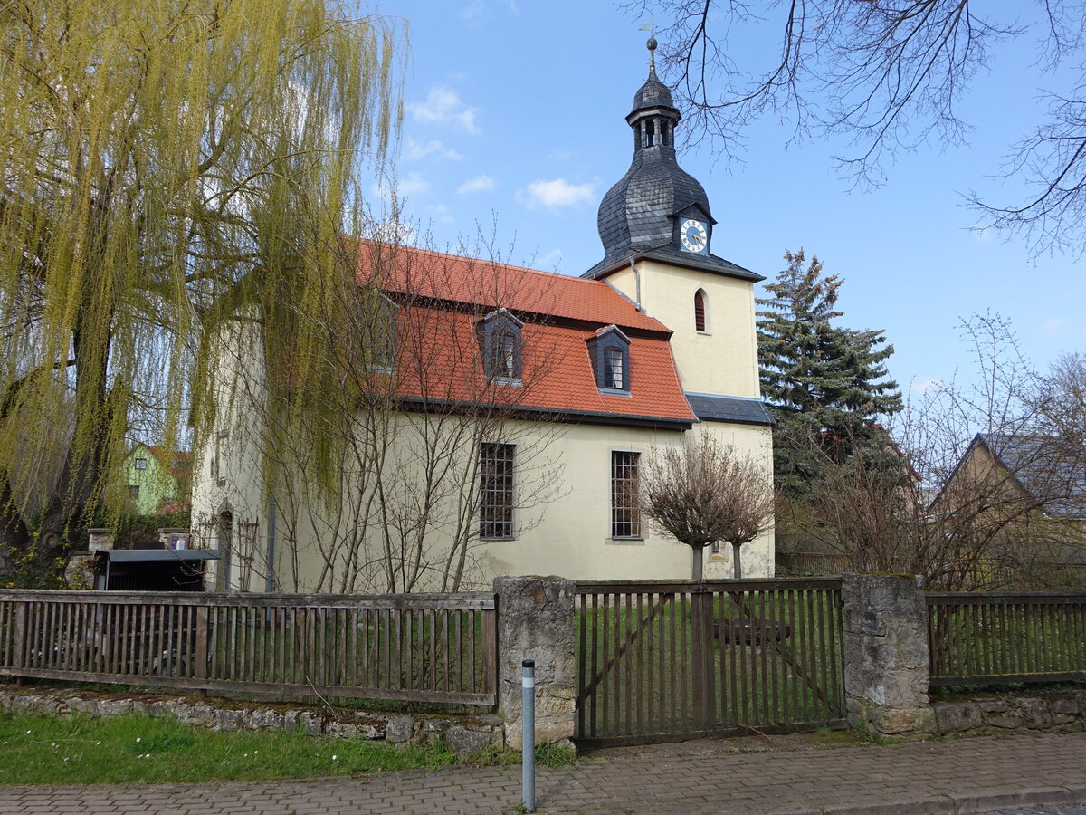 Trbsdorf, evangelische St. Marien Kirche, Chorturmkirche aus dem 16. Jahrhundert (09.04.2023)
