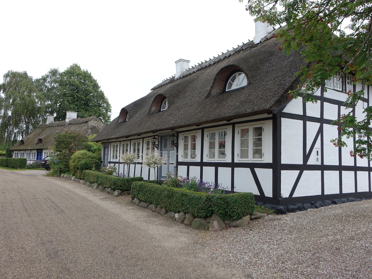 Troense, strohgedeckte Fachwerkhuser in der Badstuen Strae (22.07.2019)