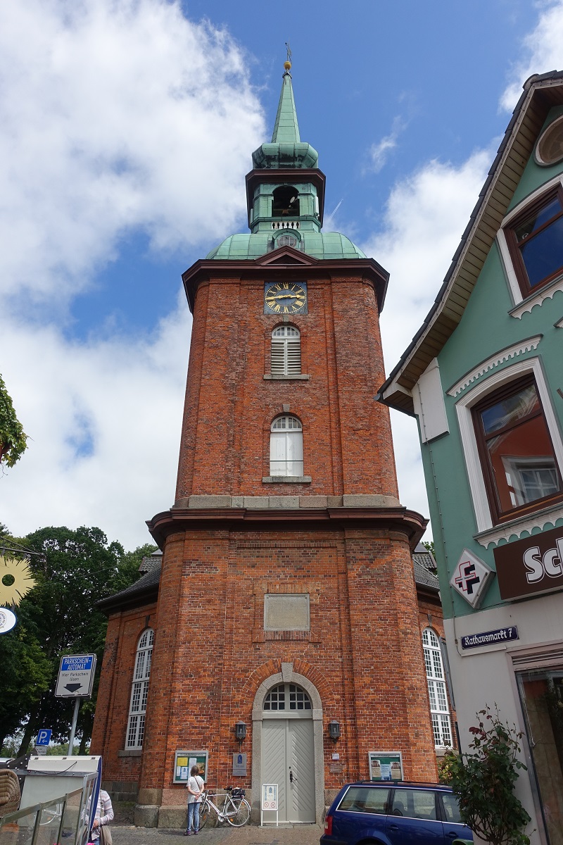 Turm der St. Nikolai-Kirche in Kappeln am 27.6.2019, erbaut 1789-1793, 