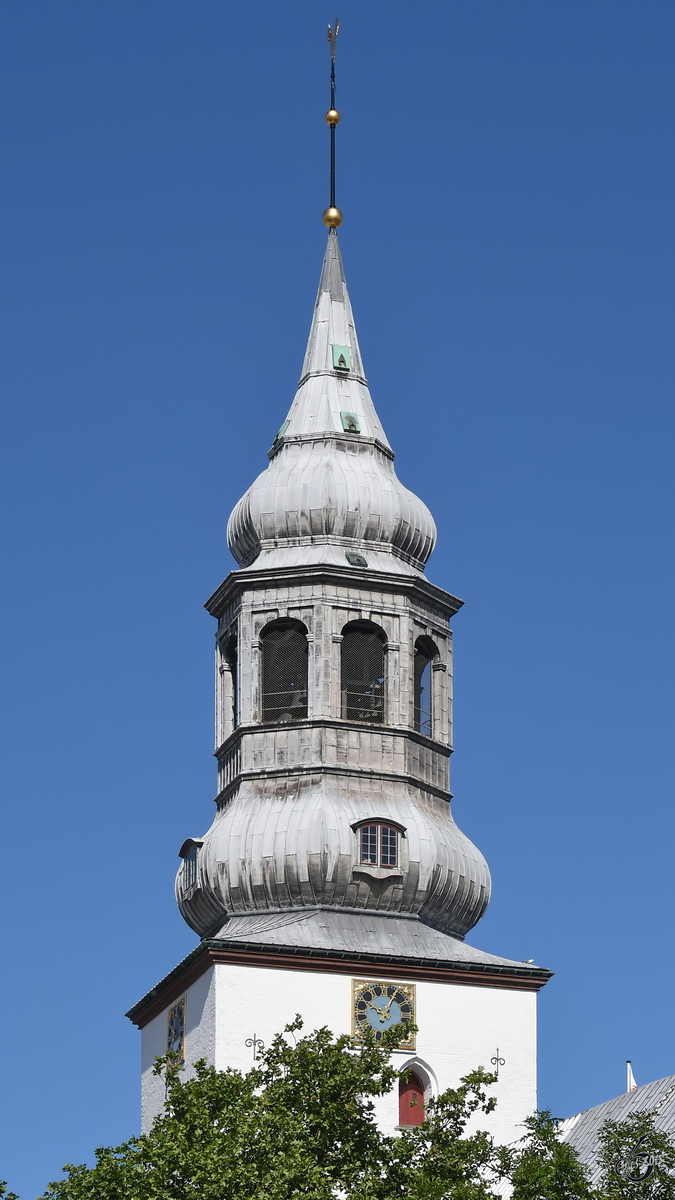 Turmspitze des um 1450 errichteten St.-Budolfi-Dom zu Aalborg. (Juni 2018)