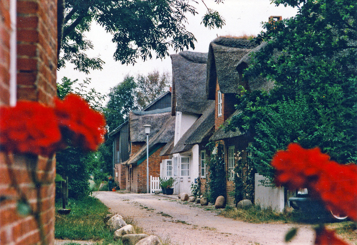 Typisches Straenbild in Nieblum auf der Nordseeinsel Fhr. Bild vom Negativ. Aufnahme: August 1999.