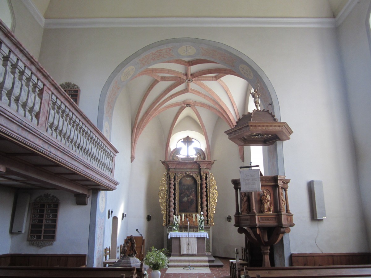 Ulsenheim, Chor und Kanzel der St. Jakob Kirche (19.06.2014)