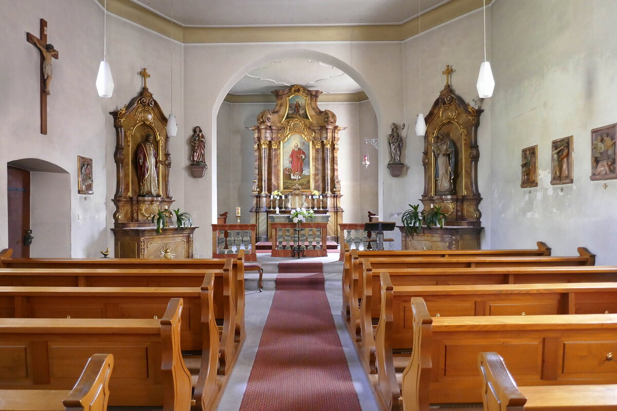 Unterentersbach, Blick zum Altar in der Kirche St.Nikolaus, Juli 2021