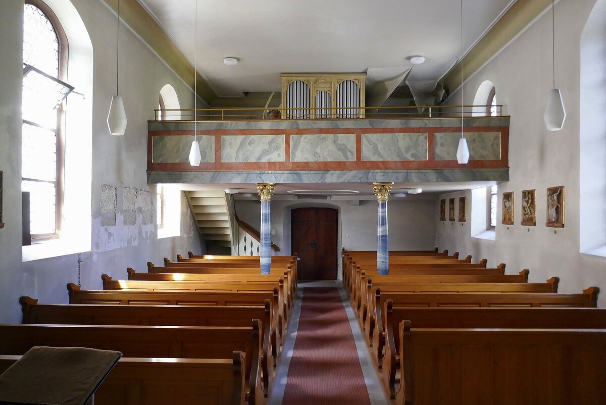 Unterentersbach, Blick zur Orgelempore in der St.Nikolaus-Kirche, Juli 2021