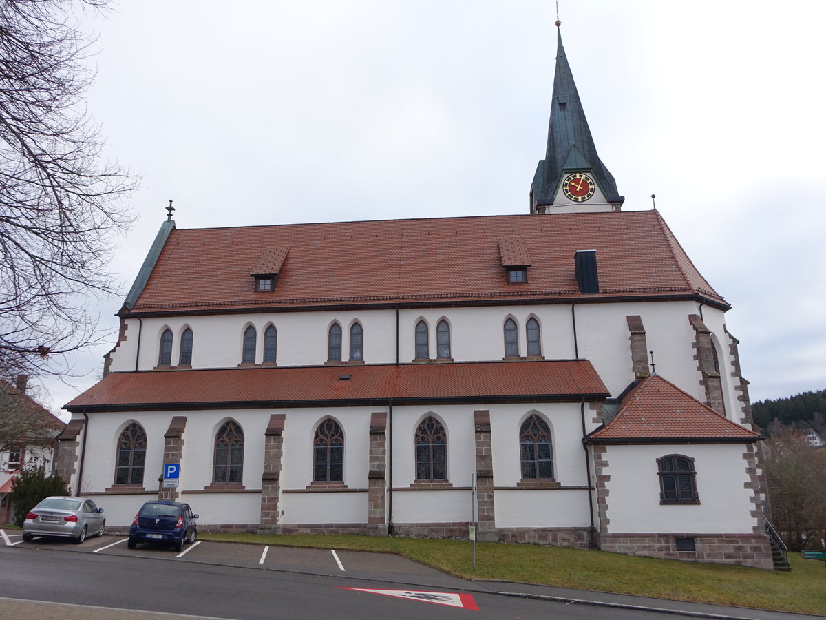 Unterkirnach, kath. Pfarrkirche St. Jakobus, neugotisch erbaut von 1902 bis 1903 (01.01.2019)