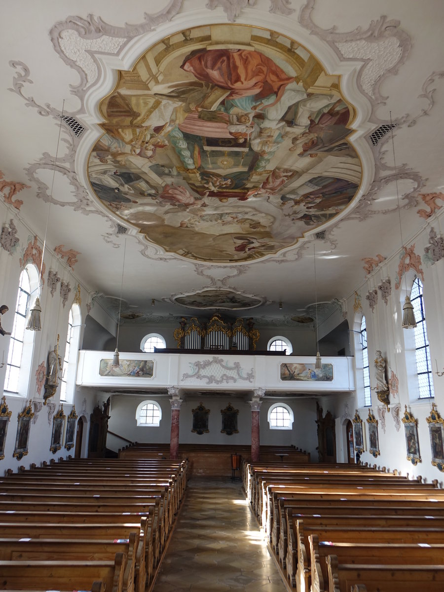 Unterroth, Orgelempore mit Neorokoko Orgel in der Pfarrkirche St. Gordian und Epimachus (08.11.2020)