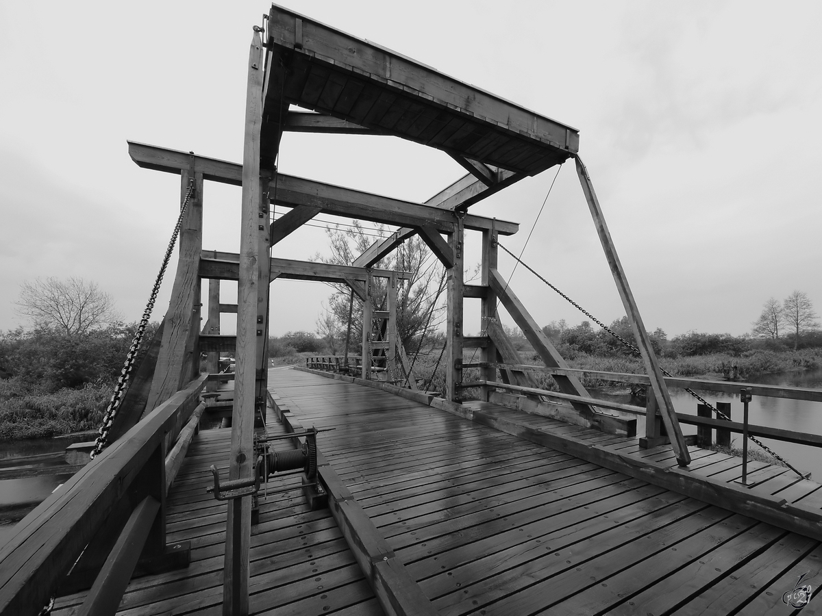 Unterwegs auf einer hlzernen Klappbrcke bei Nehringen, welche 2011 nach den Plnen der wegen Bauflligkeit abgerissenen Vorgngerbrcke gebaut wurde. (August 2012)