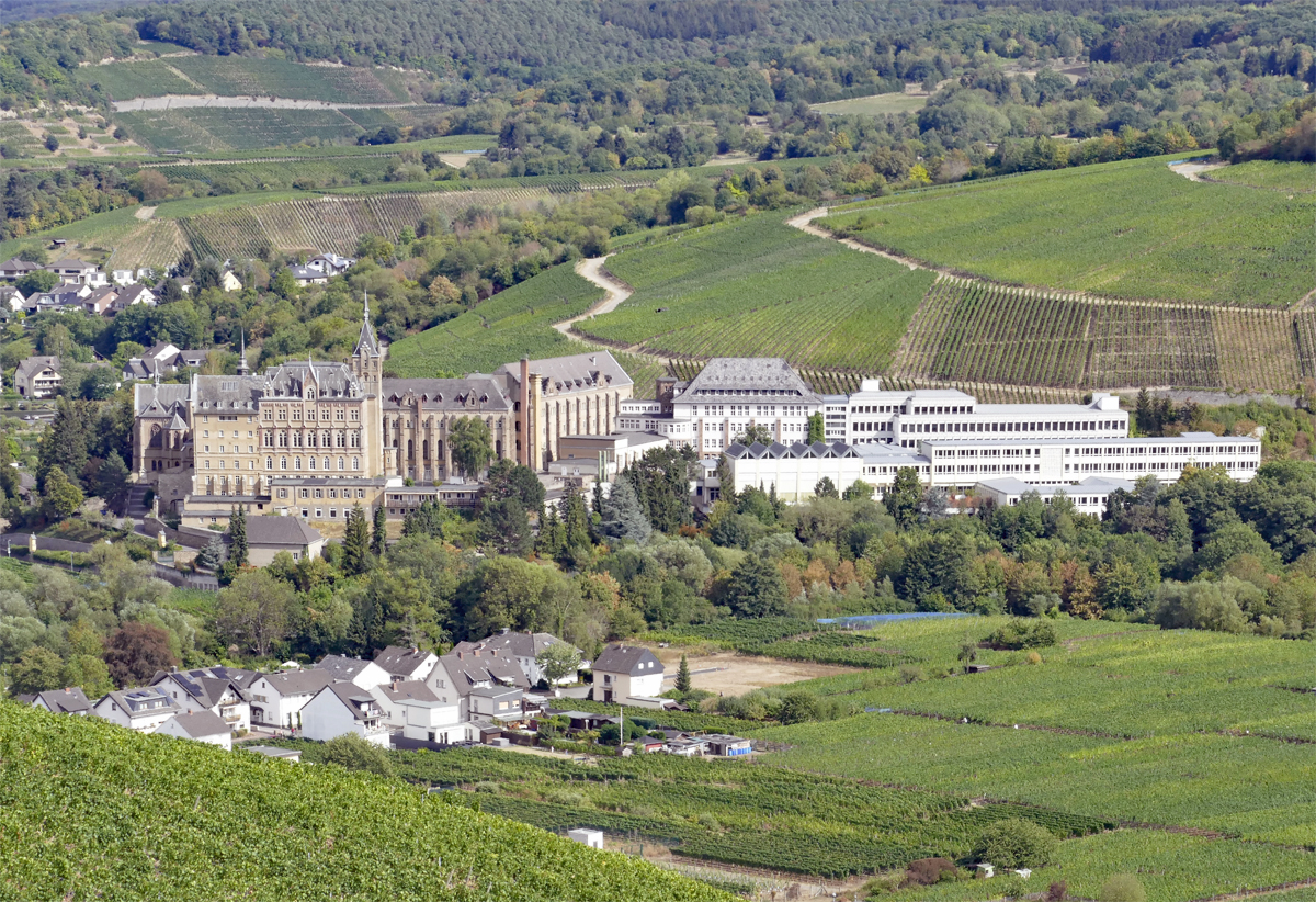 Ursulinenkongregation (Koster Kalvarienberg 1630 von den Franziskanern errichtet). Rechts davon (weies Gebude) Gymnasium und Realschule Kalvarienberg in Ahrweiler - 09.09.2018