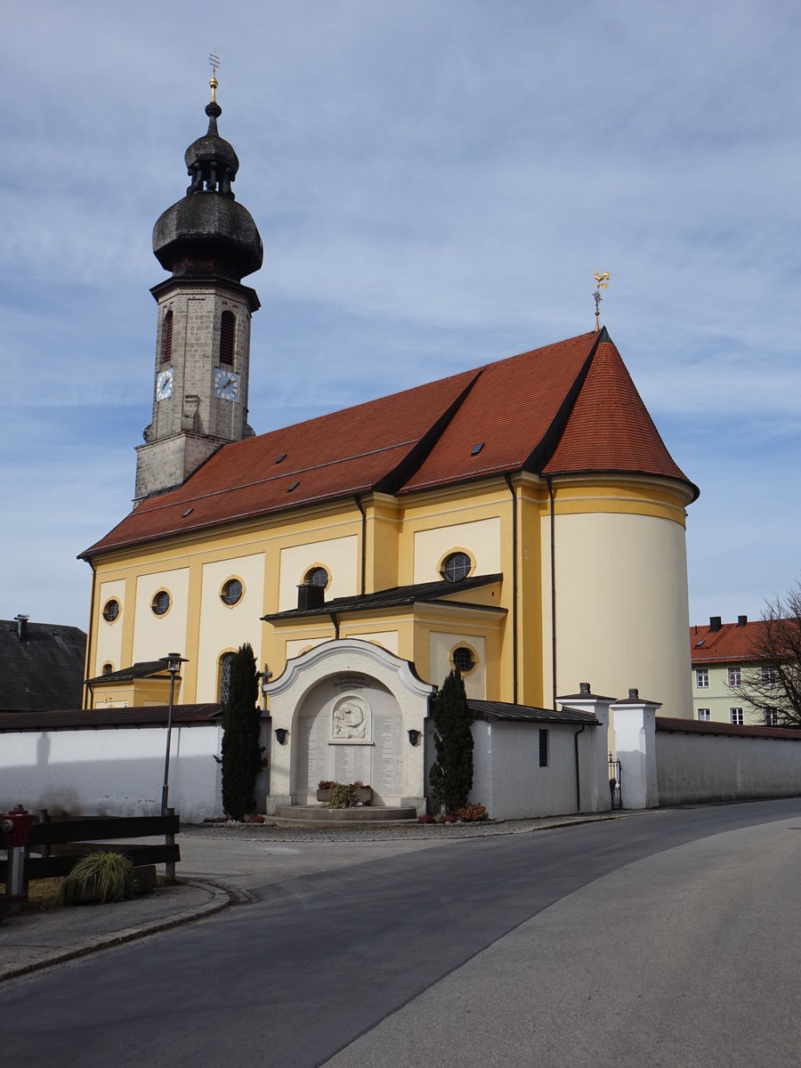 Vachendorf, Kirche Mari Himmelfahrt, erbaut von 1680 bis 1682 durch Lorenzo Sciasca (26.02.2017)