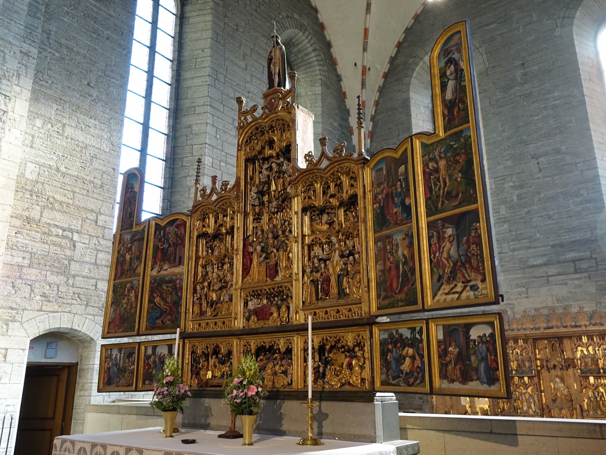 Vadstena, Birgitten Flgelaltar von 1456 bis 1459, lbische Arbeit von Hans Hesse und Johannes Stenrat, St. Birgitta Kirche (16.06.2015)
