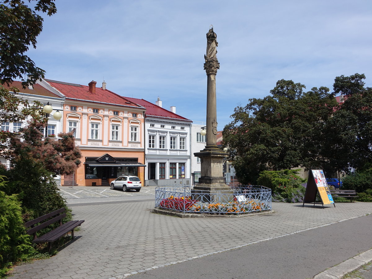 Valasske Mezirici / Wallachisch Meseritsch, Marienplatz am Hauptplatz (02.08.2020)