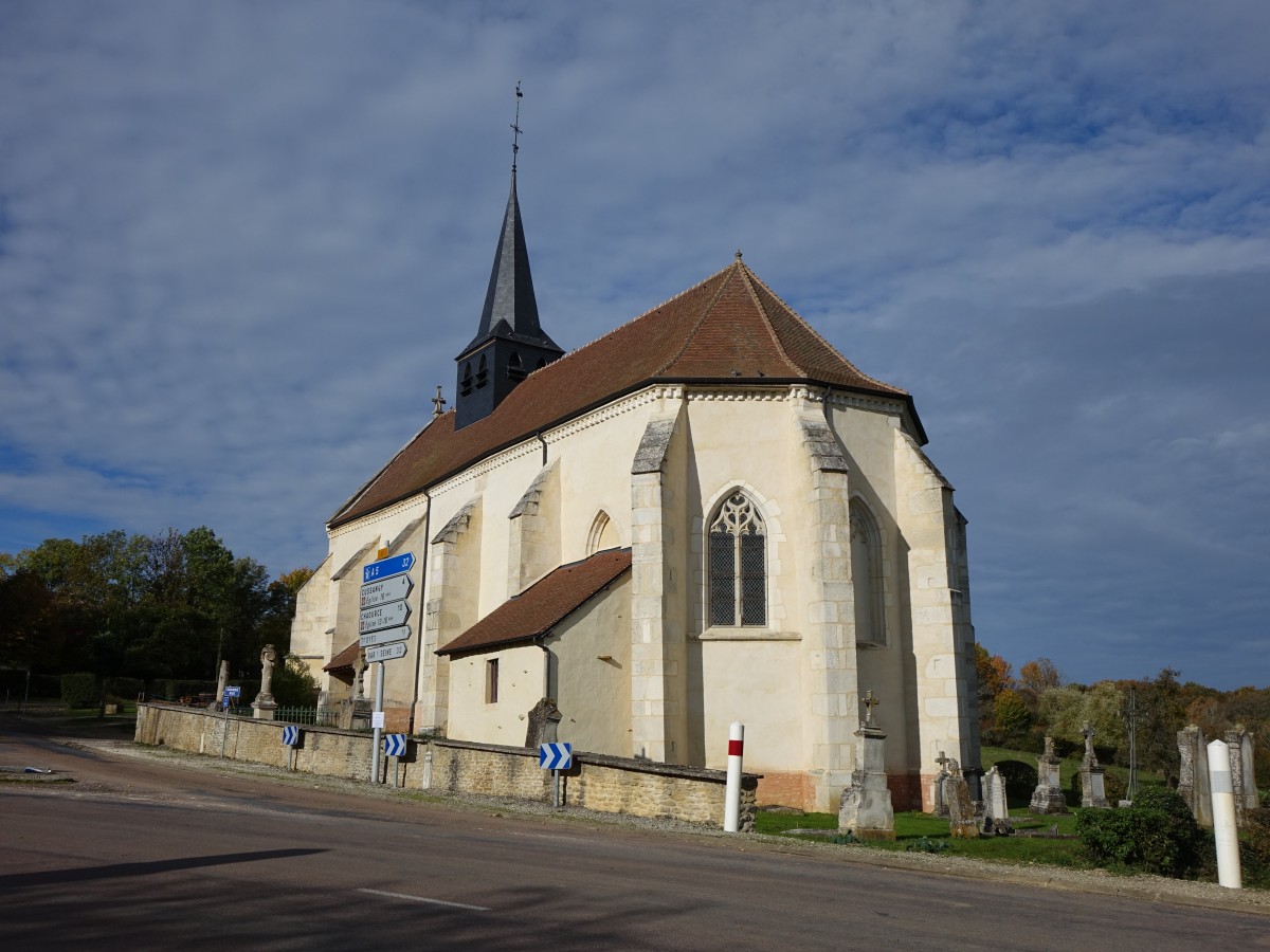 Vallières (Aube), Kirche St. Benigne, erbaut ab 1179, nach Einsturz wiedererbaut von 1861 bis 1866 (27.10.2015)