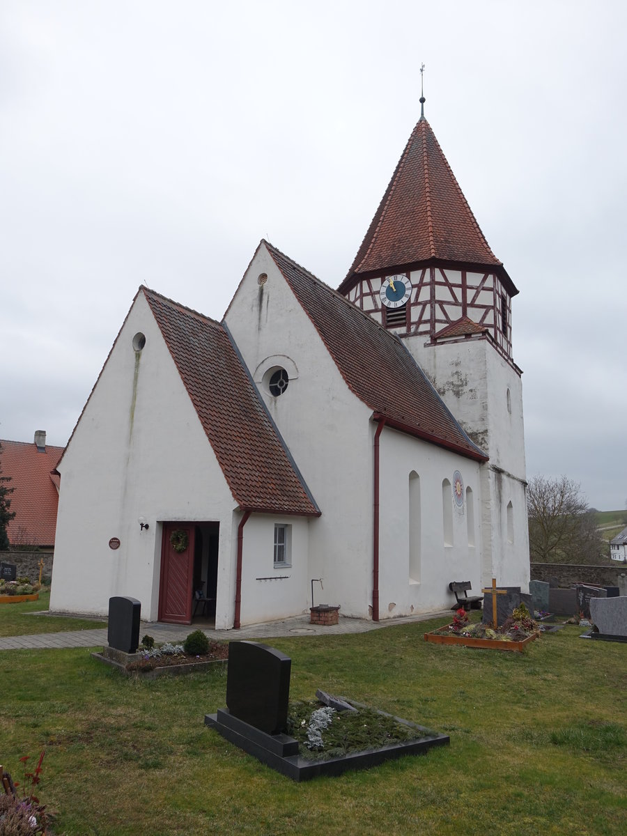 Veitsweiler, Ev. Pfarrkirche St. Veit, Chorturmkirche, erbaut um 1400, Langhaus erneuert 1667 (13.03.2016)