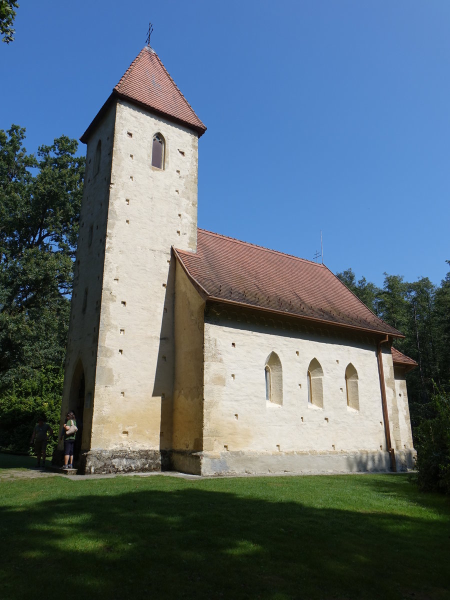 Velemer, gotische Dreifaltigkeitskirche, erbaut im 13. Jahrhundert, Fresken von Johannes Aquila aus dem Jahr 1378 (29.08.2018)
