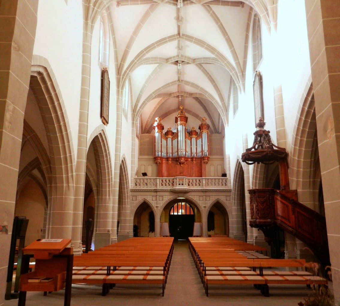 Vevey, reformierte Kirche Saint-Martin, Orgelempore (Orgelbau Th. Kuhn AG, 1954) - 30.10.2012
