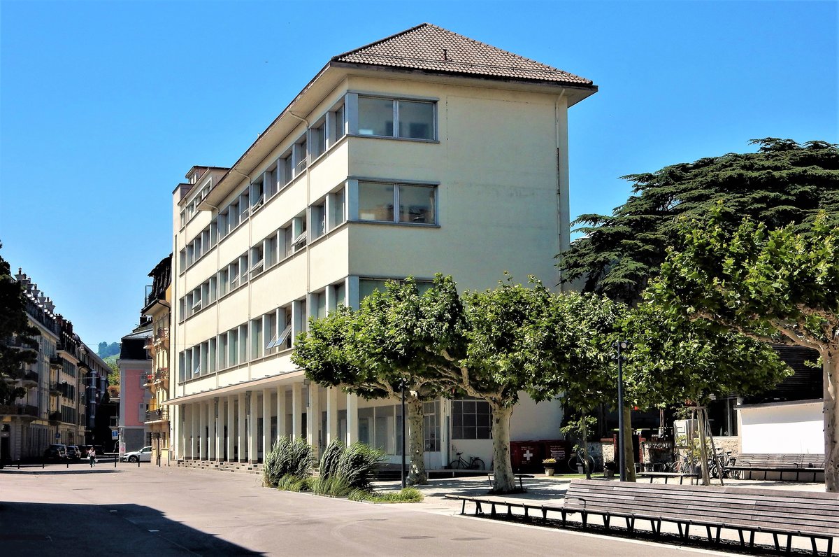 Vevey, Rue Louis-Meyer 4, Galeries du Rivage, Baujahr 1935-1938. Ehemaliger Sitz der Dekorationsschule “École des Arts et Métiers” - 25.06.2018