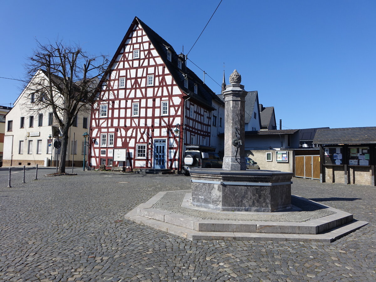 Villmar, Brunnen und Fachwerkhaus in der St. Peter und Paul Strae (19.03.2022)