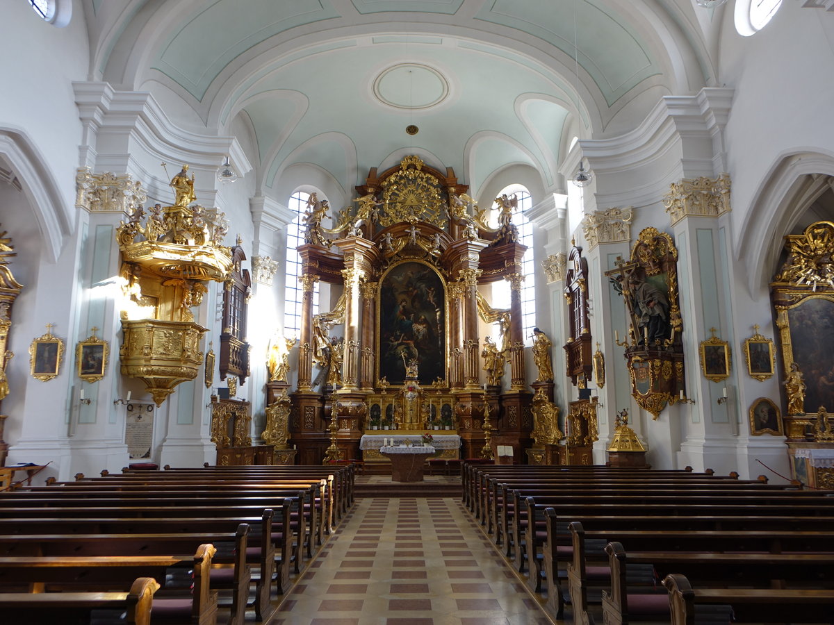 Vilshofen, barocke Kanzel und Altre in der Stadtpfarrkirche St. Johannes (20.11.2016)